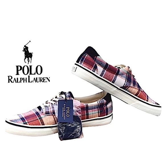 NWT Ralph Lauren Polo Madras Multi Plaid Sneakers - Picture 2 of 14